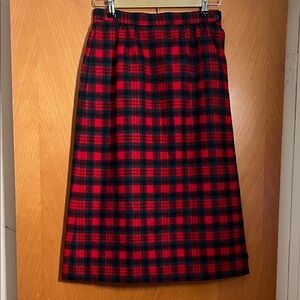 Vintage Pendleton Red and Navy Plaid Pencil Skirt